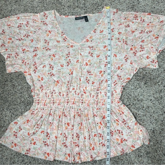Torrid Mesh White Floral Smocked Waist Flutter Sleeve V-Neck Top 0 Large L - Picture 10 of 10